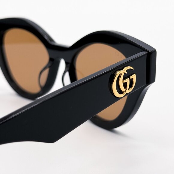 NEW GUCCI SUNGLASSES ROUND BLACK WOMEN GUCCI GG0957S 003 - Picture 9 of 12